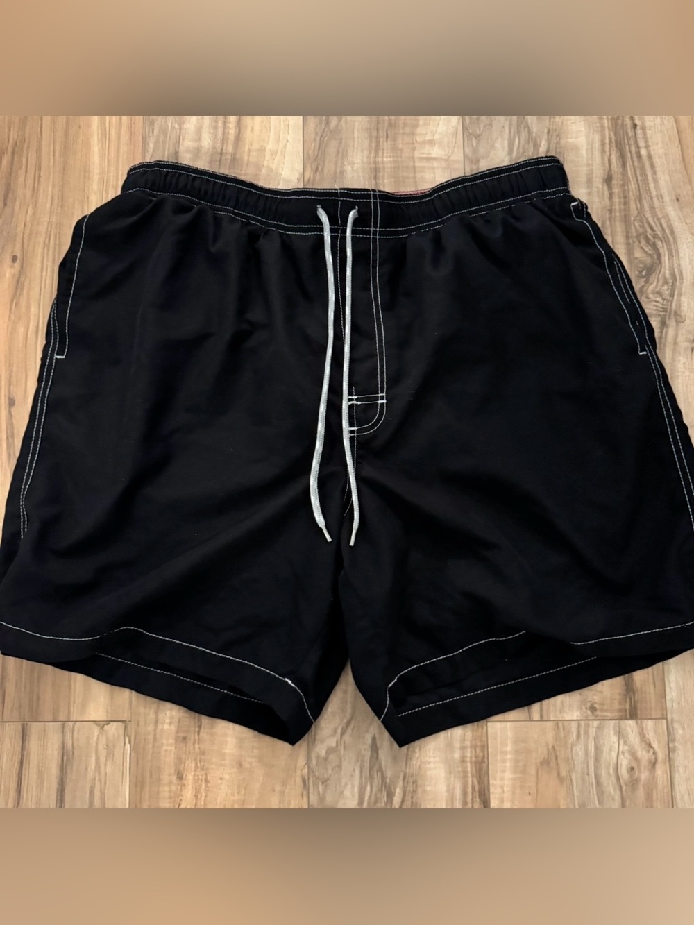 Black Drawstring Swim/Active Shorts with White Stitching
